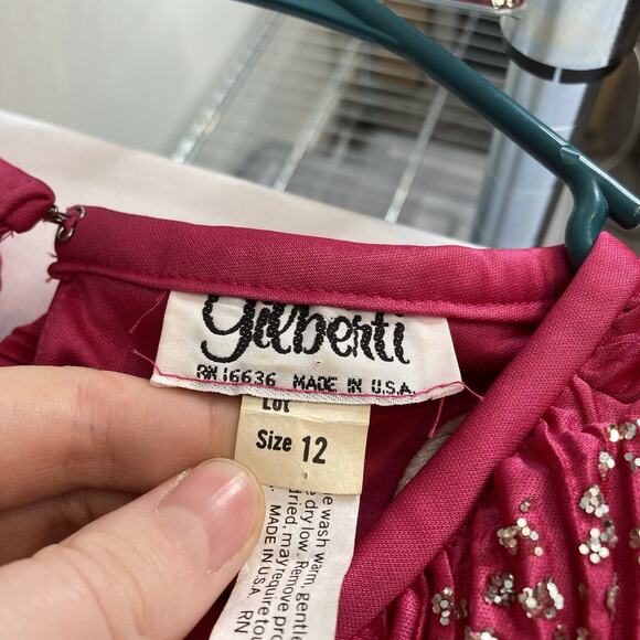 Vintage Gilberti Pink Sequin Pleated Midi Dress Size 12 Special Occasion 80’s - Picture 6 of 12